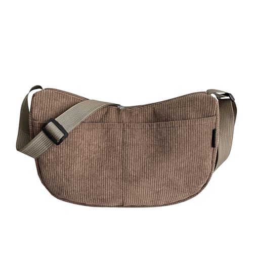Cord-Halbmond-Tasche FüR Damen, UmhäNgetasche, Body-Dumpling-Tasche Mit Verstellbarem Schultergurt, Tragbare Halbmond-GeldböRse FüR Reisen, Arbeit, Schule, Den TäGlichen Gebrauch (Braun) von GUSXPPD