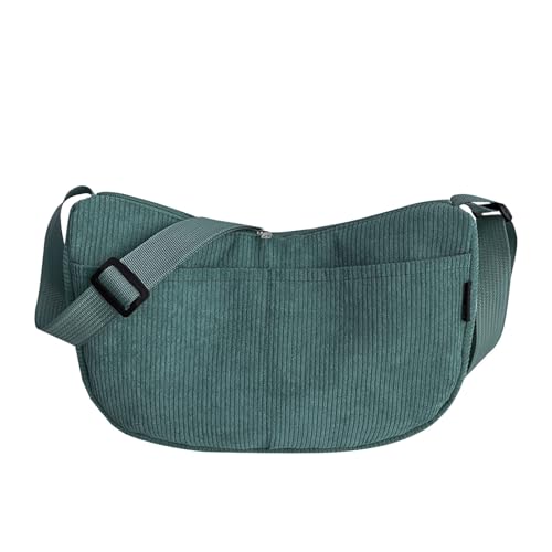 Cord-Halbmond-Tasche FüR Damen, UmhäNgetasche, Body-Dumpling-Tasche Mit Verstellbarem Schultergurt, Tragbare Halbmond-GeldböRse FüR Reisen, Arbeit, Schule, Den TäGlichen Gebrauch (Dunkelgrün) von GUSXPPD