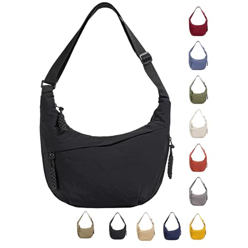 GUSXPPD Damen Halbmond Crossbody Schultertasche, Nylon Crossbody Bag, Hobo Halfmoon Bag, Crossbody Bag Umhängetasche, Halbmond Dumpling Umhängetasche mit verstellbarer Schultergurt (Schwarz-M) von GUSXPPD