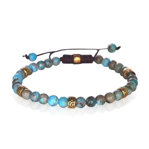 Edelstein Armband Damen 4mm Kristall Armband für Frauen Perlenarmband Damen verstellbar Edelstein Armband Natürlicher Stein Elastischer Naturstein Armbänder Yoga Armbänder Geschenk (Blau) von GUSXPPD