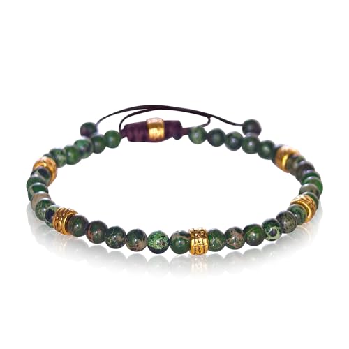 Edelstein Armband Damen 4mm Kristall Armband für Frauen Perlenarmband Damen verstellbar Edelstein Armband Natürlicher Stein Elastischer Naturstein Armbänder Yoga Armbänder Geschenk (Grün) von GUSXPPD