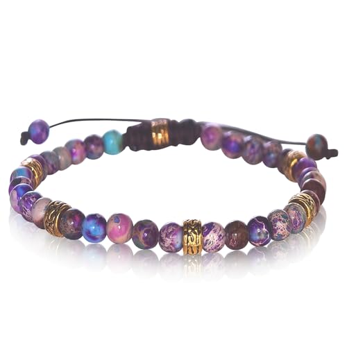 Edelstein Armband Damen 4mm Kristall Armband für Frauen Perlenarmband Damen verstellbar Edelstein Armband Natürlicher Stein Elastischer Naturstein Armbänder Yoga Armbänder Geschenk (Violett) von GUSXPPD