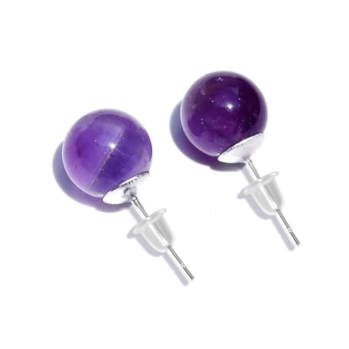 Edelstein Perlen Ohrstecker, Naturstein Runde Kreis Ohrringe mit Verschluss, Elegant Jade Perlen Kugel Ohrringe, Ohrstecker Schmuck Geschenk für Valentinstag Muttertag Geburtstag (Amethyst) von GUSXPPD
