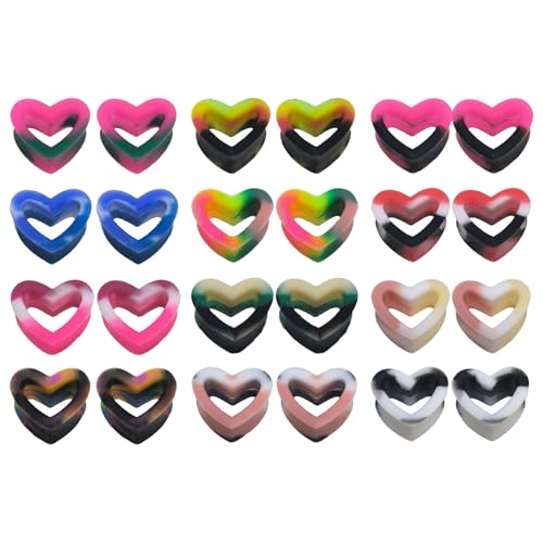 GUSXPPD 12 Paar Flesh Tunnel aus Silikon, 4-25MM Heart Extra Ear Expander Kit, Extra Weich Silikon Flexibel Flesh Tunnel, Soft Ohr Plug Expander, Ohr Piercing Schmuck für Frauen (25MM) von GUSXPPD