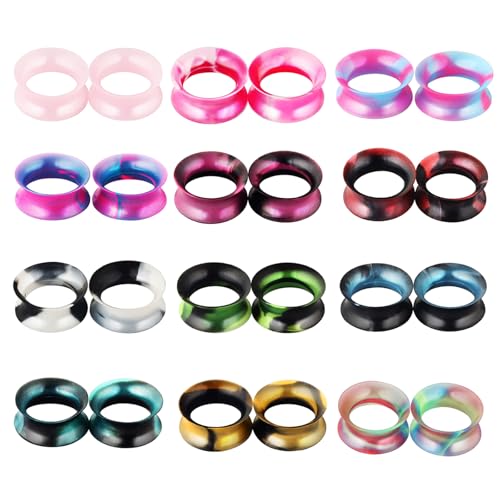 GUSXPPD 12 Paar Flesh Tunnel aus Silikon, 6-18mm Silikon Ohr Tunnel Set, Silikon Flexibel Flesh Tunnel Extra Soft Ohr Plug Expander Ohr Piercing Schmuck für Frauen Männer, Mehrfarbige (12MM) von GUSXPPD