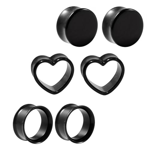 GUSXPPD 3 Paar Flesh Tunnel aus Acryl, 6-16mm Heart Extra Ear Expander Kit, Acryl Flexibel Flesh Tunnel Extra, Soft Ohr Plug Expander, Ohr Piercing Schmuck für Frauen Männer (Schwarz, 16MM) von GUSXPPD