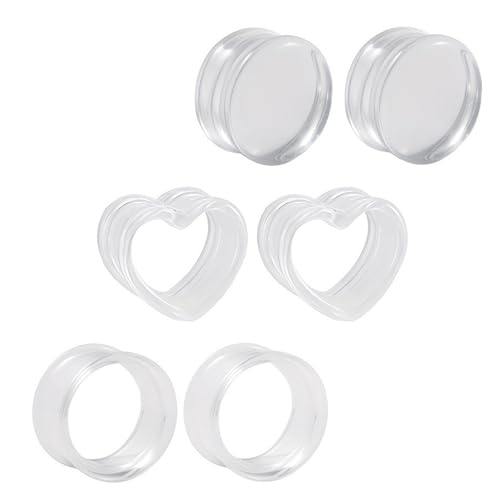 GUSXPPD 3 Paar Flesh Tunnel aus Acryl, 6-16mm Heart Extra Ear Expander Kit, Acryl Flexibel Flesh Tunnel Extra, Soft Ohr Plug Expander, Ohr Piercing Schmuck für Frauen Männer (Transparent, 6MM) von GUSXPPD