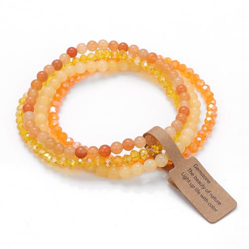 GUSXPPD 4 Stück Edelstein Armband, 4mm Stretch Armbänder, Armband Heilsteine Damen, Perlenarmband, Paar/Freundschafts/Partner Armbänder (Beige Jade) von GUSXPPD