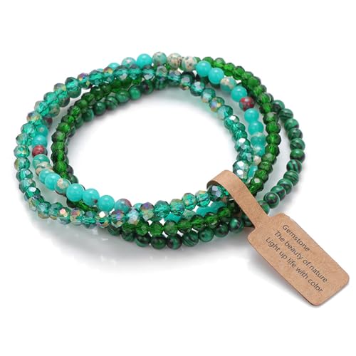 GUSXPPD 4 Stück Edelstein Armband, 4mm Stretch Armbänder, Armband Heilsteine Damen, Perlenarmband, Paar/Freundschafts/Partner Armbänder (Grüner Pfau) von GUSXPPD