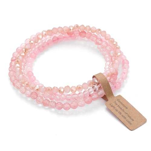 GUSXPPD 4 Stück Edelstein Armband, 4mm Stretch Armbänder, Armband Heilsteine Damen, Perlenarmband, Paar/Freundschafts/Partner Armbänder (Rosa Quarz) von GUSXPPD