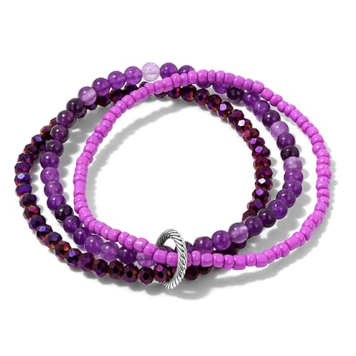 GUSXPPD Kristall Kugelarmband set, Naturstein Armband für Damen, Boho Edelstein Perlen Armband, 4mm Layered Stapelbare Perlenarmband, Paar/Freundschafts/Partner Armbänder (Amethyst-Serie) von GUSXPPD