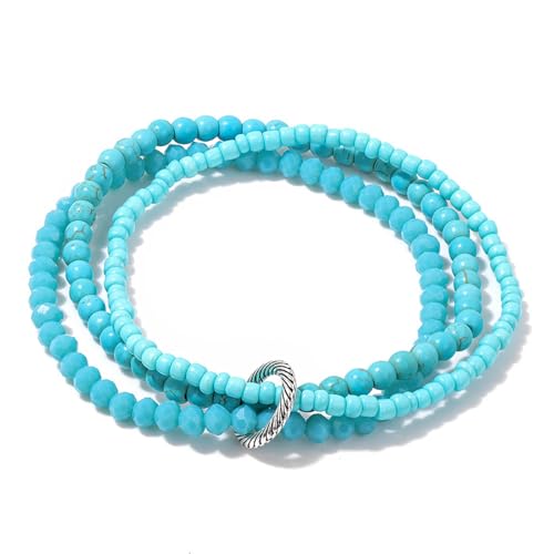 GUSXPPD Kristall Kugelarmband set, Naturstein Armband für Damen, Boho Edelstein Perlen Armband, 4mm Layered Stapelbare Perlenarmband, Paar/Freundschafts/Partner Armbänder (Blaukiefer) von GUSXPPD