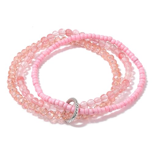 GUSXPPD Kristall Kugelarmband set, Naturstein Armband für Damen, Boho Edelstein Perlen Armband, 4mm Layered Stapelbare Perlenarmband, Paar/Freundschafts/Partner Armbänder (Wassermelonenrot) von GUSXPPD