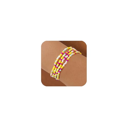 GUSXPPD 4 Stück Damen Kristall Perlen Armband, Mehrschichtiges Steine Boho Modeschmuck, Stretch-Armband (Multi-coloured 10) von GUSXPPD