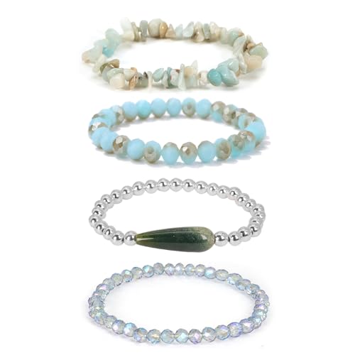 GUSXPPD 4 Stück Edelstein Armband, 6mm Stretch Armbänder, Perlenarmband, Armband Heilsteine Damen, Paar/Freundschafts/Partner Armbänder (Citrin) (Kyanit) von GUSXPPD