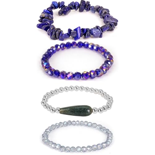 GUSXPPD 4 Stück Edelstein Armband, 6mm Stretch Armbänder, Perlenarmband, Armband Heilsteine Damen, Paar/Freundschafts/Partner Armbänder (Lapislazuli) von GUSXPPD