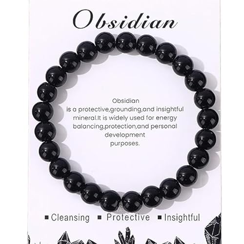 8mm Stretch Armband aus Echten Naturstein Perlen, Natursteinarmband, Edelstein Armband Damen Perlenarmband für Muttertag Geburtstag Valentinstag Weihnachten Geschenke (Helles Schwarz) von GUSXPPD