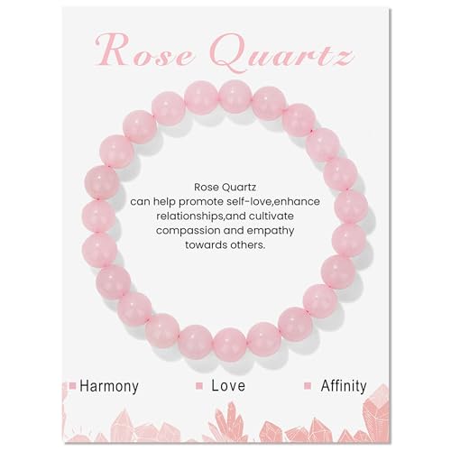 8mm Stretch Armband aus Echten Naturstein Perlen, Natursteinarmband, Edelstein Armband Damen Perlenarmband für Muttertag Geburtstag Valentinstag Weihnachten Geschenke (Rosa Quarz) von GUSXPPD