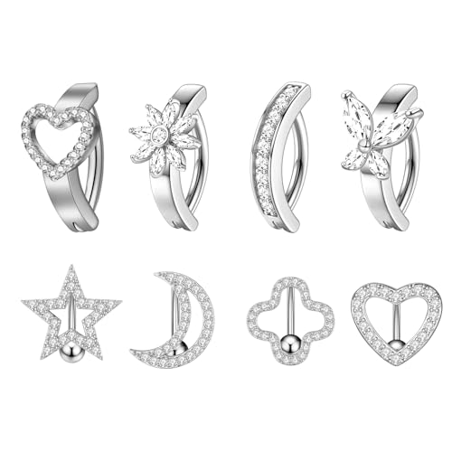 GUSXPPD Bauchnabelpiercing Clicker, Reverse Creolen Bauchnabel Ring, Herz Schmetterling Nabel Barbell Nabelring Barbell Body Piercing Schmuck (Silber) von GUSXPPD