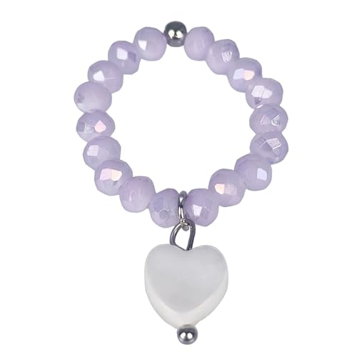 GUSXPPD Boho Kristallperlen Stretch Ring, Perlen Stapelring Edelstein Perlen Ring mit Herz-Anhänger Elastischer Kristall Perlen Fingerring für Frauen Männer (Violett) von GUSXPPD