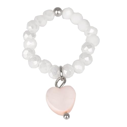 GUSXPPD Boho Kristallperlen Stretch Ring, Perlen Stapelring Edelstein Perlen Ring mit Herz-Anhänger Elastischer Kristall Perlen Fingerring für Frauen Männer (Weiß) von GUSXPPD
