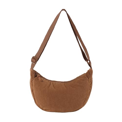 Damen Cord Crossbody Bag, Halbmond Tasche Umhängetasche, Damen Halbmond Tasche Schultertasche Mit Einstellbar Schultergurt Lässige Umhängetasche aus Cord für jeden Anlass (Braun) von GUSXPPD