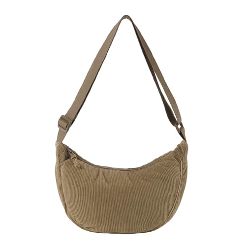 Damen Cord Crossbody Bag, Halbmond Tasche Umhängetasche, Damen Halbmond Tasche Schultertasche Mit Einstellbar Schultergurt Lässige Umhängetasche aus Cord für jeden Anlass (Khaki) von GUSXPPD
