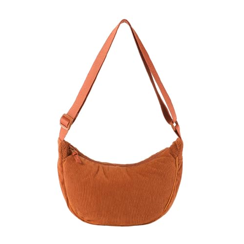 Damen Cord Crossbody Bag, Halbmond Tasche Umhängetasche, Damen Halbmond Tasche Schultertasche Mit Einstellbar Schultergurt Lässige Umhängetasche aus Cord für jeden Anlass (Orange) von GUSXPPD