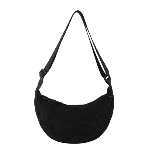 Damen Cord Crossbody Bag, Halbmond Tasche Umhängetasche, Damen Halbmond Tasche Schultertasche Mit Einstellbar Schultergurt Lässige Umhängetasche aus Cord für jeden Anlass (Schwarz) von GUSXPPD