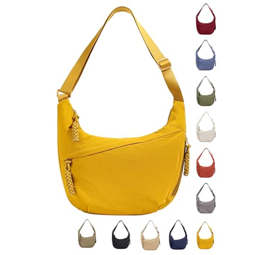GUSXPPD Damen Halbmond Crossbody Schultertasche, Nylon Crossbody Bag, Hobo Halfmoon Bag, Crossbody Bag Umhängetasche, Halbmond Dumpling Umhängetasche mit verstellbarer Schultergurt (Gelb-M) von GUSXPPD