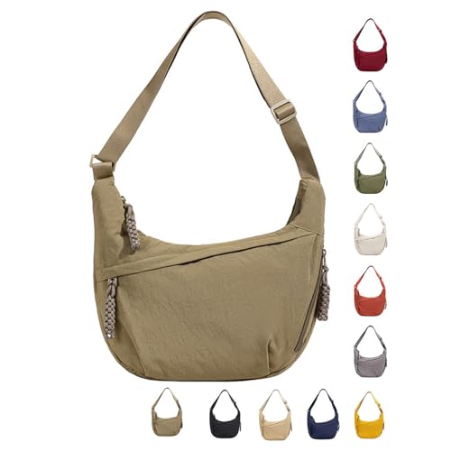 GUSXPPD Damen Halbmond Crossbody Schultertasche, Nylon Crossbody Bag, Hobo Halfmoon Bag, Crossbody Bag Umhängetasche, Halbmond Dumpling Umhängetasche mit verstellbarer Schultergurt (Khaki-2-M) von GUSXPPD