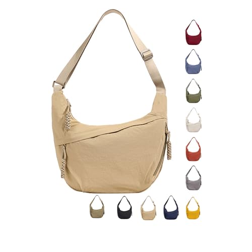GUSXPPD Damen Halbmond Crossbody Schultertasche, Nylon Crossbody Bag, Hobo Halfmoon Bag, Crossbody Bag Umhängetasche, Halbmond Dumpling Umhängetasche mit verstellbarer Schultergurt (Khaki-M) von GUSXPPD