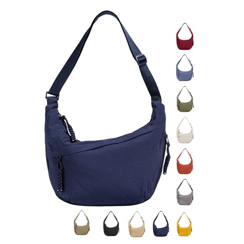 GUSXPPD Damen Halbmond Crossbody Schultertasche, Nylon Crossbody Bag, Hobo Halfmoon Bag, Crossbody Bag Umhängetasche, Halbmond Dumpling Umhängetasche mit verstellbarer Schultergurt (Marineblau-M) von GUSXPPD