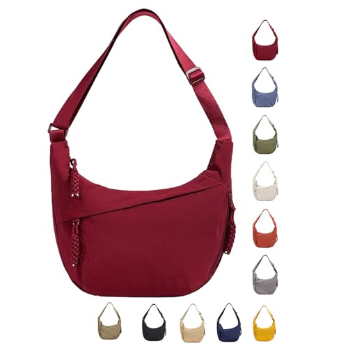 GUSXPPD Damen Halbmond Crossbody Schultertasche, Nylon Crossbody Bag, Hobo Halfmoon Bag, Crossbody Bag Umhängetasche, Halbmond Dumpling Umhängetasche mit verstellbarer Schultergurt (Rot-M) von GUSXPPD