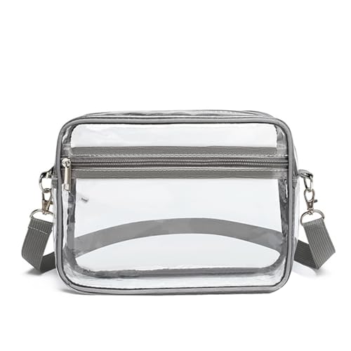 Durchsichtige Umhängetasche, PVC Transparente Tasche Damen Crossbody Schultertasche Wasserdichte Sling Bag mit Verstellbarem Gurt für Konzerte Sportveranstaltungen Shopping Reisen (grau) von GUSXPPD