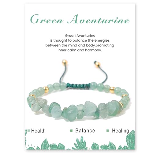 Geflochten Einstellbar Splitterarmband, Edelstein Schmuck Naturstein Armband, Edelstein Armband für Damen, 4mm Perlenarmband Edelsteins Armbands Yoga Armbands Geschenk für Damen (Grüner Aventurin) von GUSXPPD