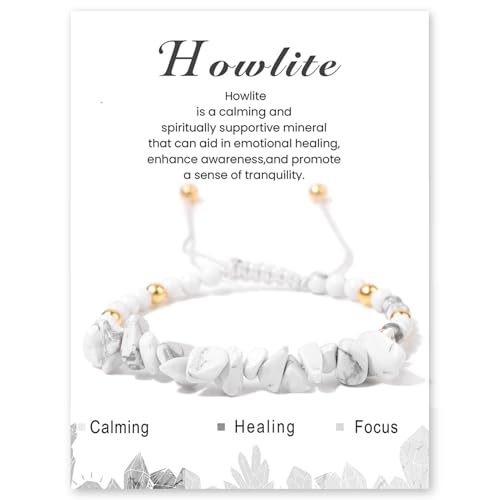 Geflochten Einstellbar Splitterarmband, Edelstein Schmuck Naturstein Armband, Edelstein Armband für Damen, 4mm Perlenarmband Edelsteins Armbands Yoga Armbands Geschenk für Damen Mädchen (Howlit) von GUSXPPD