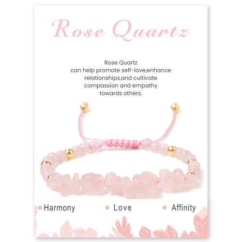 Echtes Naturstein Armband für Fraun, 4mm Perlenarmband Einstellbar Edelstein Armband Yoga Armbands für Damen Mädchen Geschenk für Geburtstag Muttertag Weihnachten (Rosenquarz) von GUSXPPD