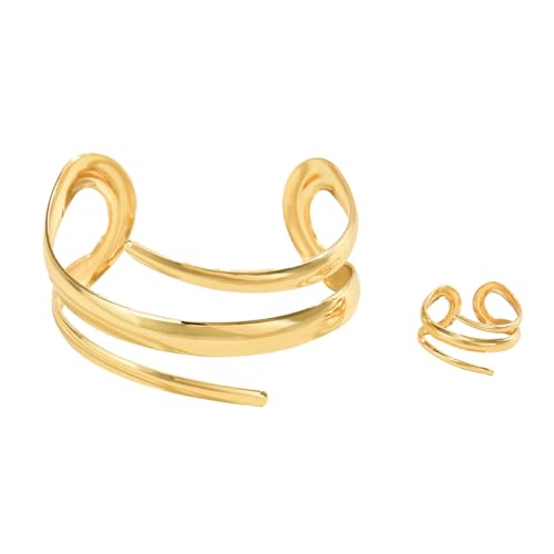 GUSXPPD Armreif Damen Gold, Tropfen Armbänder für Damen, Wassertropfen Breite Armreif Armbänder und Ring, Elegantes Design, Vielseitiger Schmuck für Jeden Anlass (Gold B) von GUSXPPD