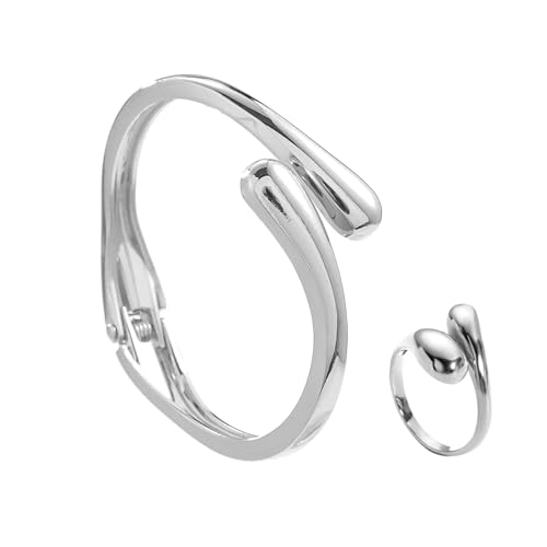 GUSXPPD Armreif Damen Gold, Tropfen Armbänder für Damen, Wassertropfen Breite Armreif Armbänder und Ring, Elegantes Design, Vielseitiger Schmuck für Jeden Anlass (Silber A) von GUSXPPD