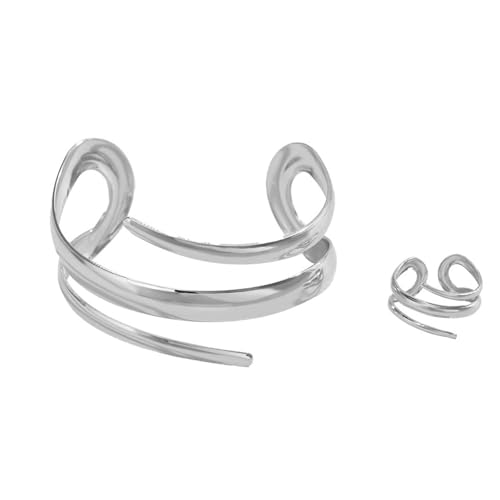 GUSXPPD Armreif Damen Gold, Tropfen Armbänder für Damen, Wassertropfen Breite Armreif Armbänder und Ring, Elegantes Design, Vielseitiger Schmuck für Jeden Anlass (Silber B) von GUSXPPD