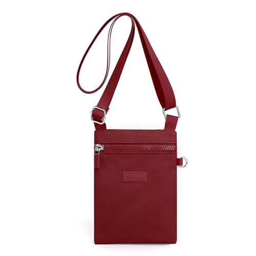 GUSXPPD Handytasche zum Umhängen Damen, Nylon Kleine Umhängetasch, Frauen Crossbody-Telefon-Tasche, Mini Crossbody Schultertasche Handytasche mit Langen Verstellbaren Riemen (Burgunderrot) von GUSXPPD