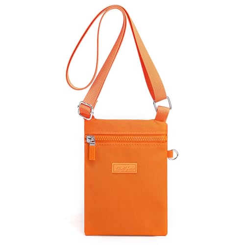 GUSXPPD Handytasche zum Umhängen Damen, Nylon Kleine Umhängetasch, Frauen Crossbody-Telefon-Tasche, Mini Crossbody Schultertasche Handytasche mit Langen Verstellbaren Riemen (Orange) von GUSXPPD