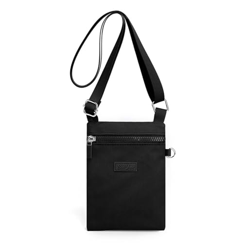 GUSXPPD Handytasche zum Umhängen Damen, Nylon Kleine Umhängetasch, Frauen Crossbody-Telefon-Tasche, Mini Crossbody Schultertasche Handytasche mit Langen Verstellbaren Riemen (Schwarz) von GUSXPPD