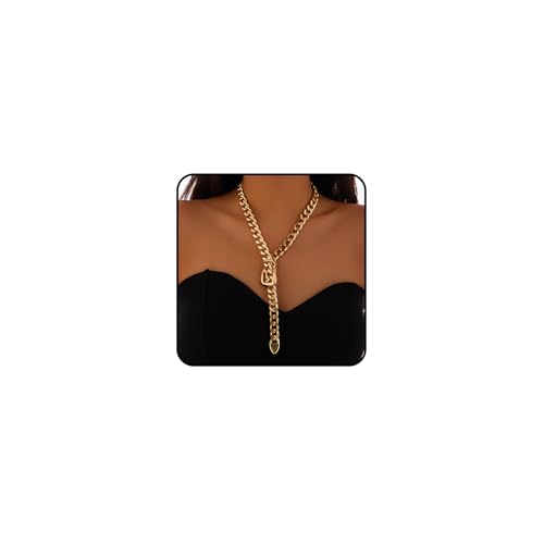 Slip Chain Choker Kette Damen, Punk Kette Choker, Verstellbare Lariat Y-Halskette, Schlupfkette Punk Gothic Kettes, Hip Pop Schmuck Statement Halskette Chunky Kettes für Damen Herren (Gold) von GUSXPPD