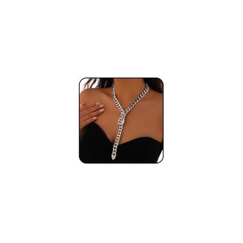 GUSXPPD Slip Chain Choker Kette Damen, Punk Kette Choker, Verstellbare Lariat Y-Halskette, Schlupfkette Punk Gothic Kettes, Hip Pop Schmuck Statement Halskette Chunky Kettes für Damen Herren (Silber) von GUSXPPD