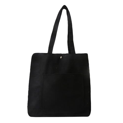 GUSXPPD Tote Bag Damen Cord, Shopper Tasche, Handtasche, Umhängetasche Damen Groß, Beuteltasche Stofftasche für College Schule Arbeit Reisen Einkaufen (Schwarz) von GUSXPPD