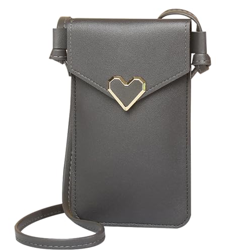 GUSXPPD kleine Handy Umhängetasche Damen, PU Leder Handytasche mit Geldbörse zum Umhängen, Crossbody Schultertasche Handytasche, 55 Zoll Schultergurt für Handy unter 6.5 Zoll (Dunkelgrau) von GUSXPPD