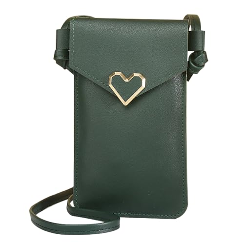GUSXPPD kleine Handy Umhängetasche Damen, PU Leder Handytasche mit Geldbörse zum Umhängen, Crossbody Schultertasche Handytasche, 55 Zoll Schultergurt für Handy unter 6.5 Zoll (Grün) von GUSXPPD