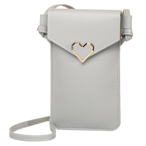 GUSXPPD kleine Handy Umhängetasche Damen, PU Leder Handytasche mit Geldbörse zum Umhängen, Crossbody Schultertasche Handytasche, 55 Zoll Schultergurt für Handy unter 6.5 Zoll (Hellgrau) von GUSXPPD